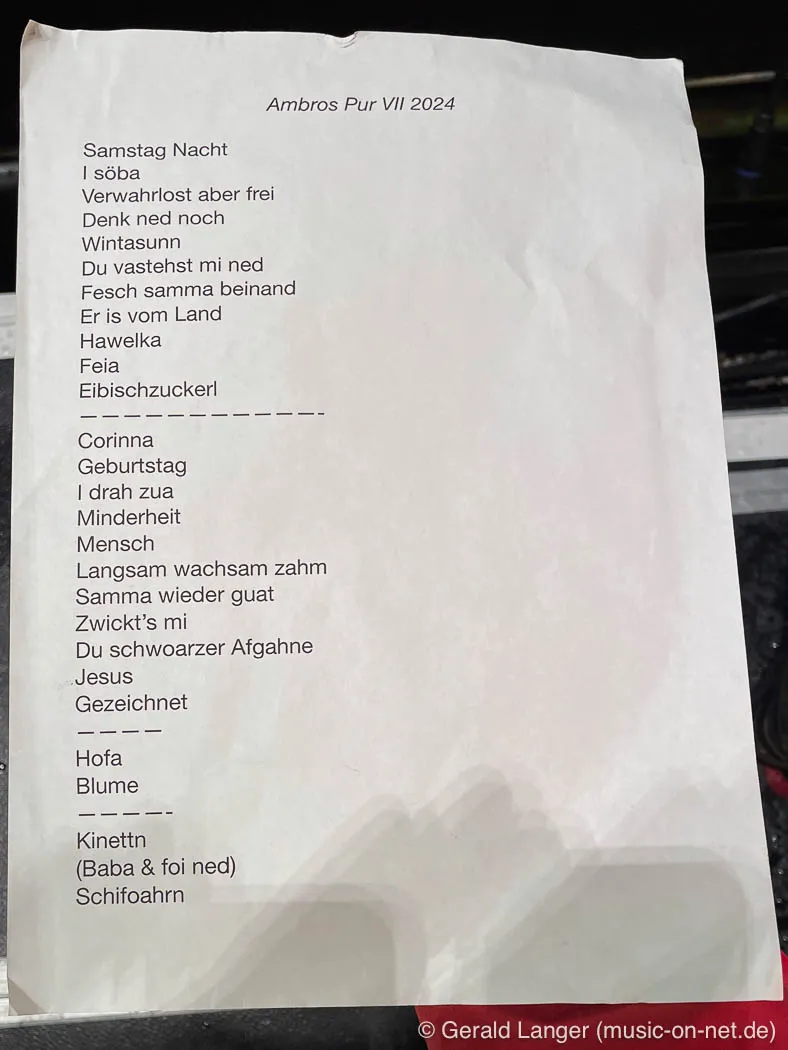 20240703 Wolfgang Ambros Gut Woellried Wuerzburg Setlist © Gerald Langer 1